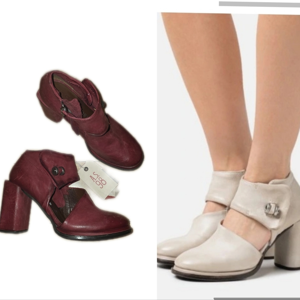 A.S.98 Women's Distressed Burgundy Cutout Heel